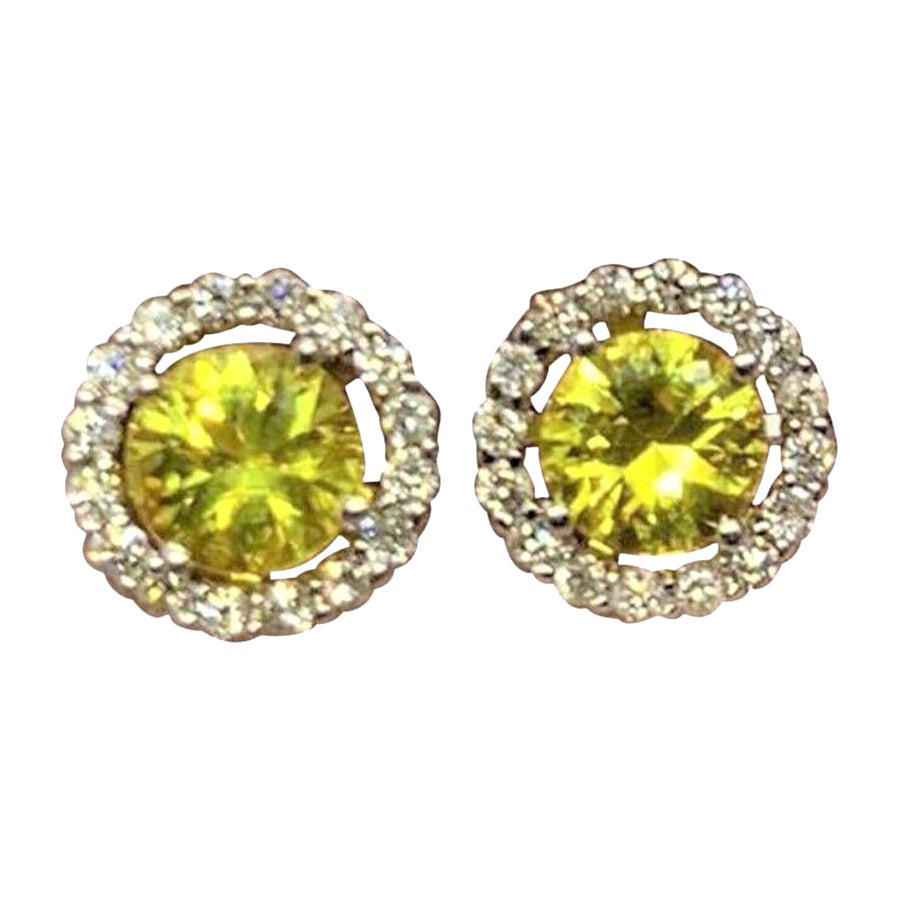 Diamond Sapphire Earrings 14k Gold Stud 1.74 TCW Certified