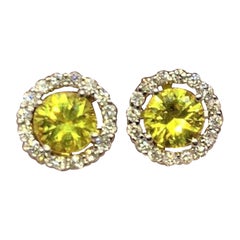 Diamond Sapphire Earrings 14k Gold Stud 1.74 TCW Certified