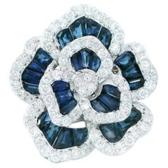 Bague en or 18 carats avec diamants de 7,80 carats et saphir bleu