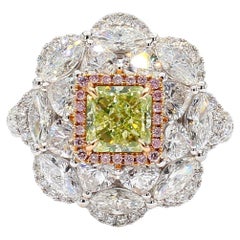 Anillo de oro de 18 quilates con diamante verde-amarillo de fantasía de 3,74 quilates certificado por el GIA