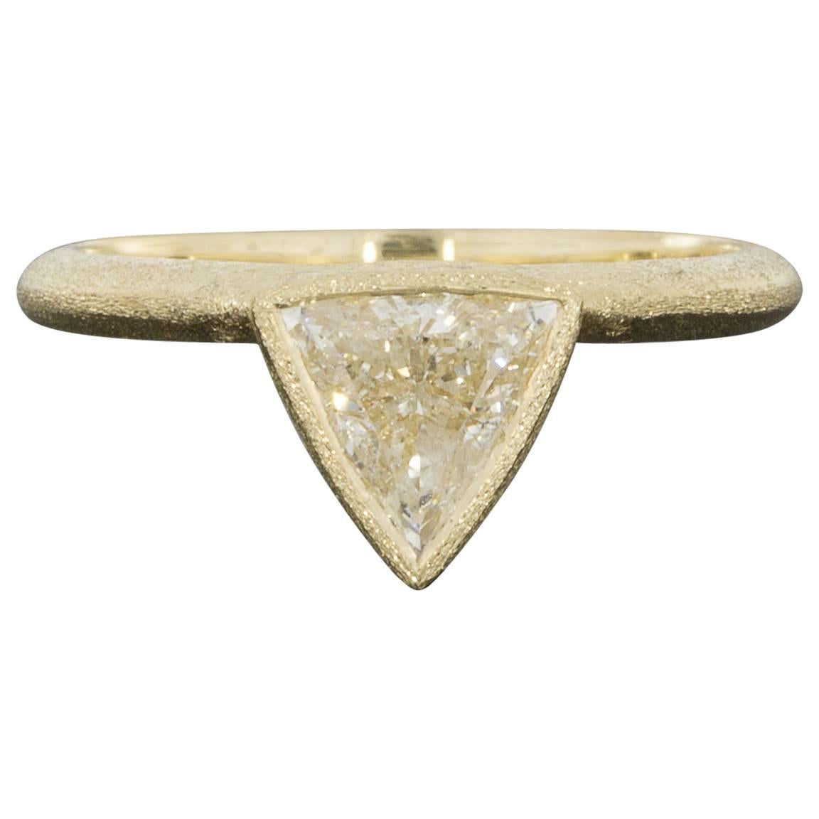 Deco Inspired Trillion Diamond Organic Bezel Solitaire Engagement Ring