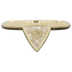 Deco Inspired Trillion Diamond Organic Bezel Solitaire Engagement Ring