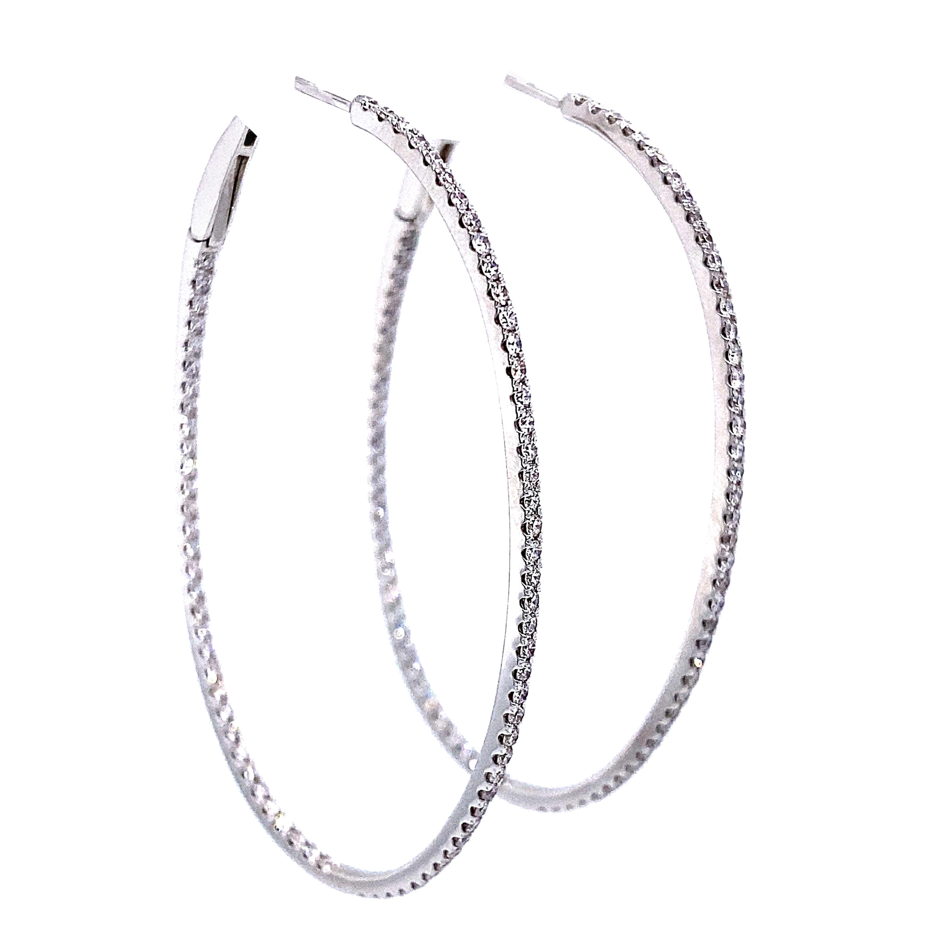 1.17 Carat Round Diamond Oval Hoop Earrings White Gold For Sale