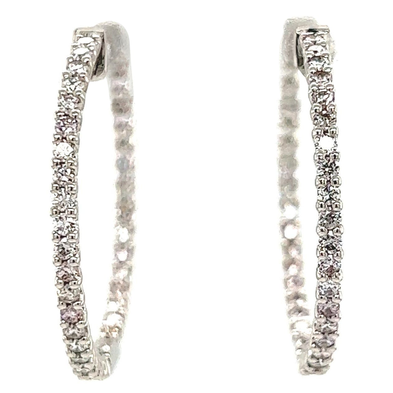 1.57 Carat Round Diamond Hoop Earrings White Gold