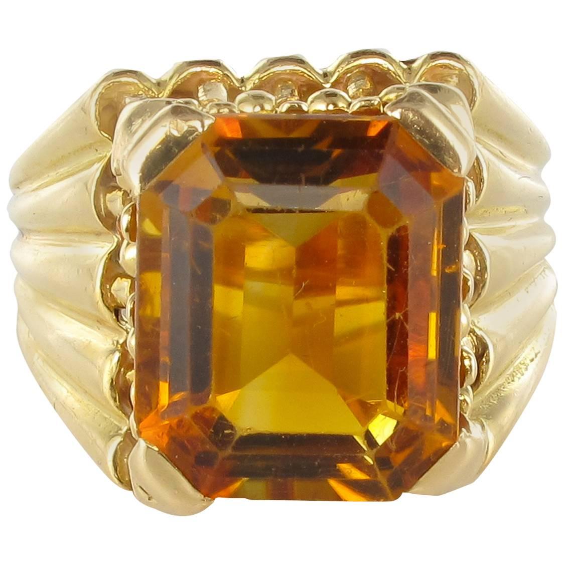 French 1960s  Citrine Yellow Gold  Ring