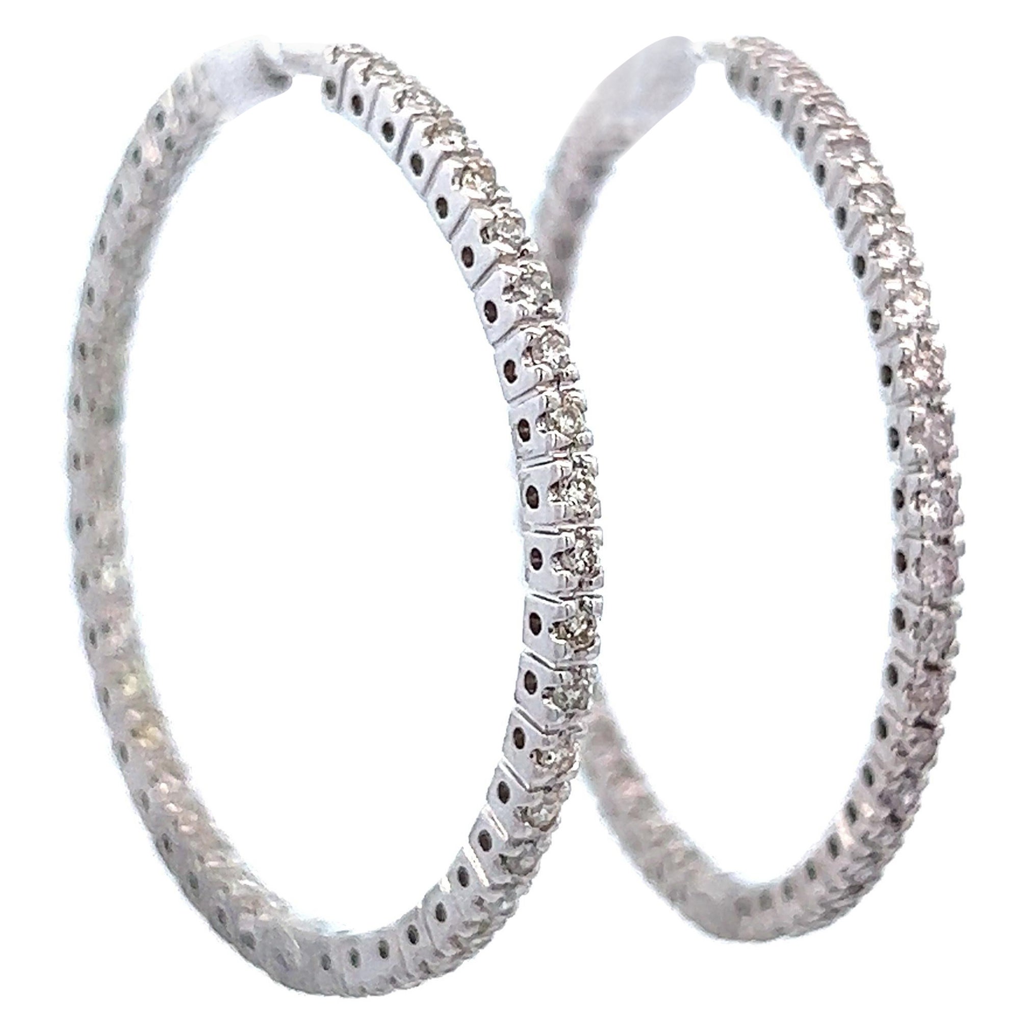 1.08 Carat Round Diamond Hoop Earrings White Gold