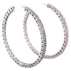 Pendientes de aro de diamante redondo de 1,13 quilates Oro blanco