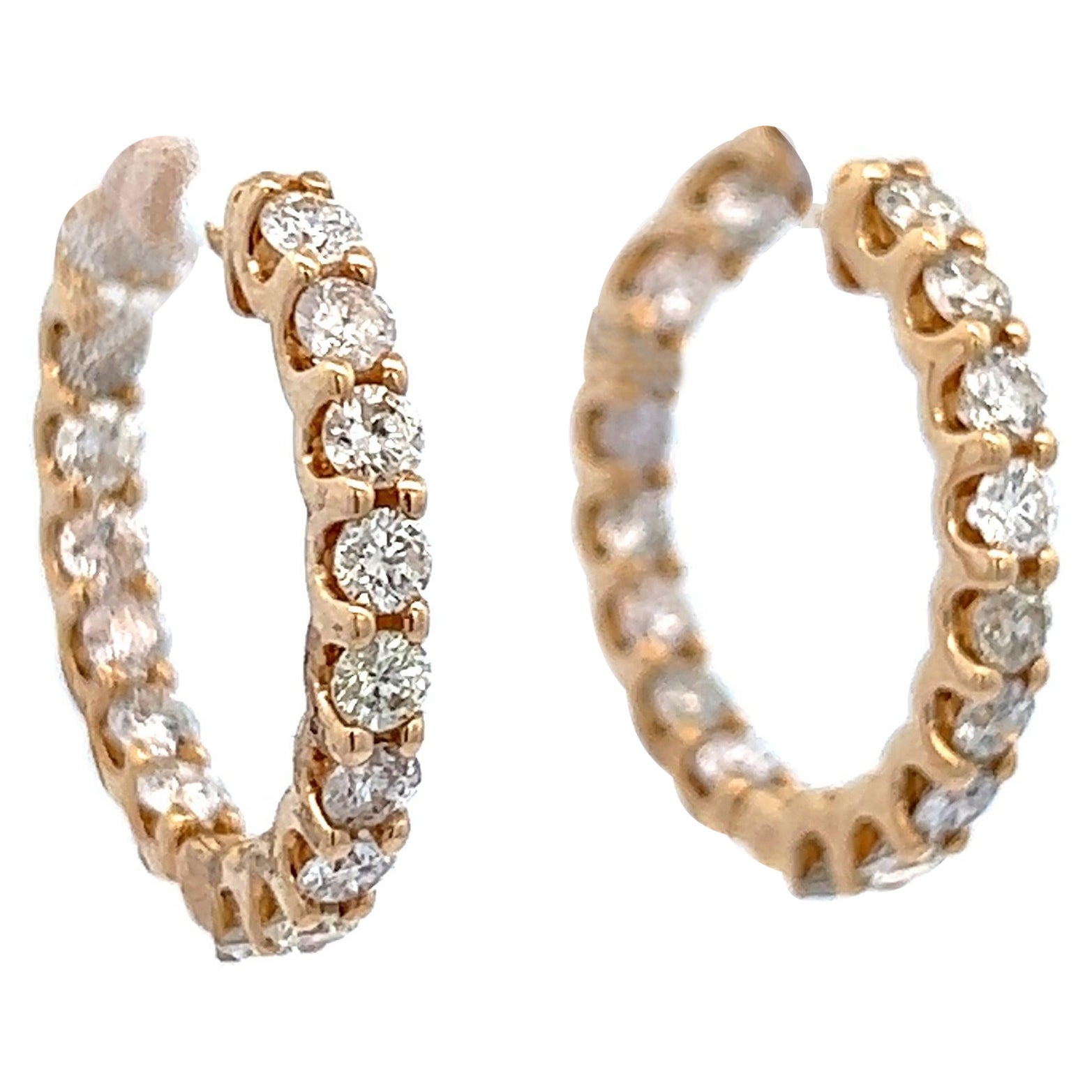 1.11 Carat Round Diamond Hoop Earrings Yellow Gold