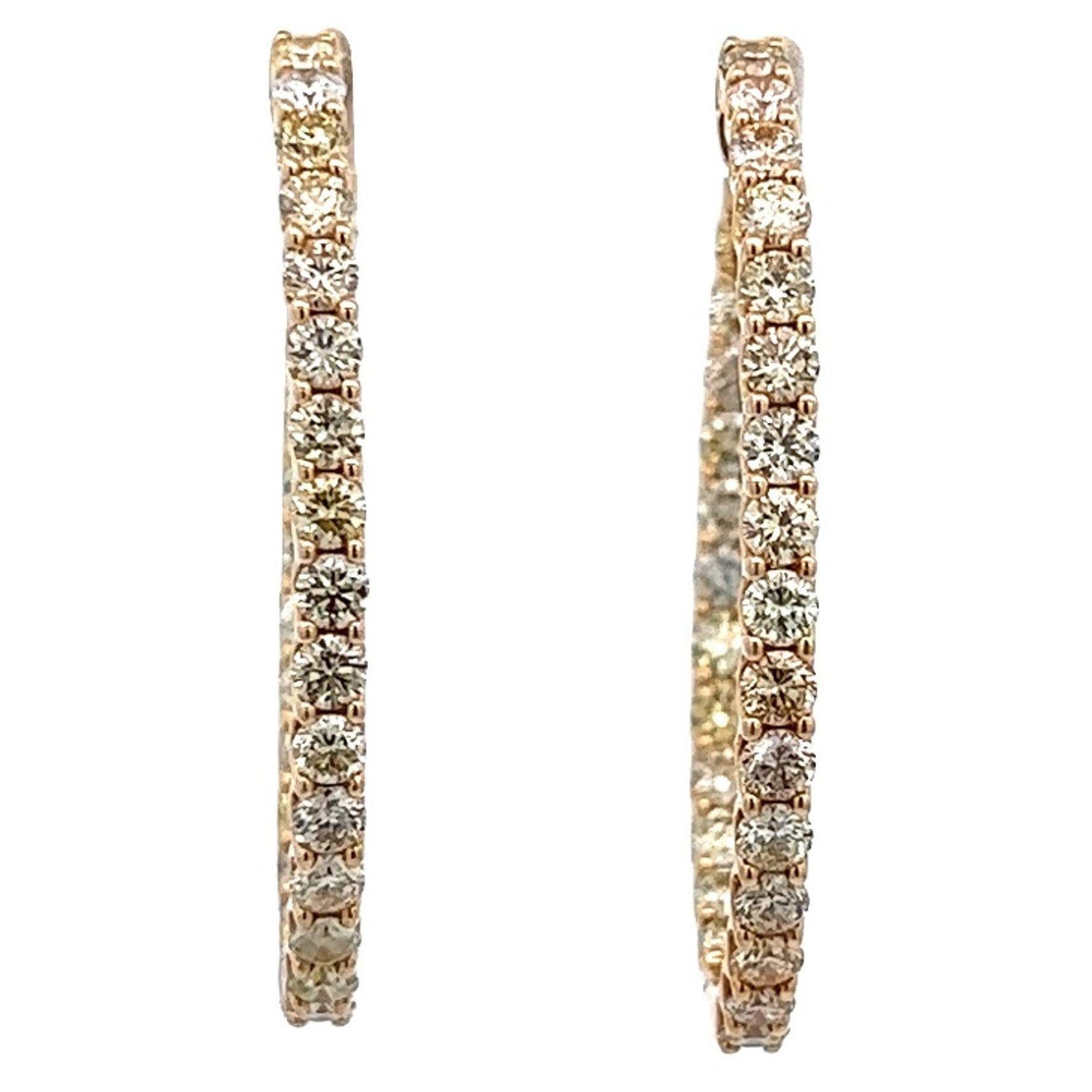 4.48 Carat Round Diamond Hoop Earrings Yellow Gold