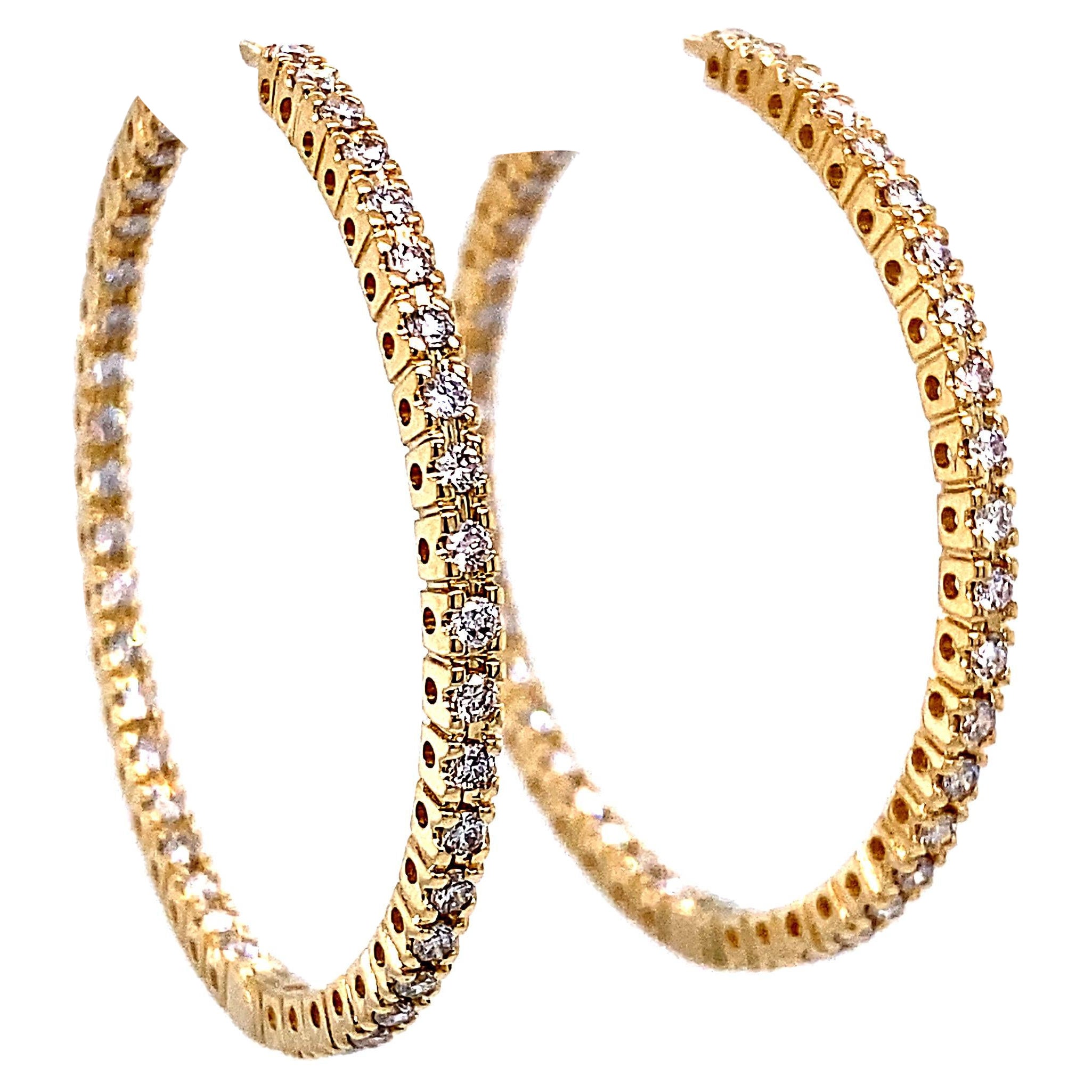 1.04 Carat Round Diamond Hoop Earrings Yellow Gold