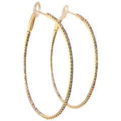 1.08 Carat Round Diamond Hoop Earrings Yellow Gold