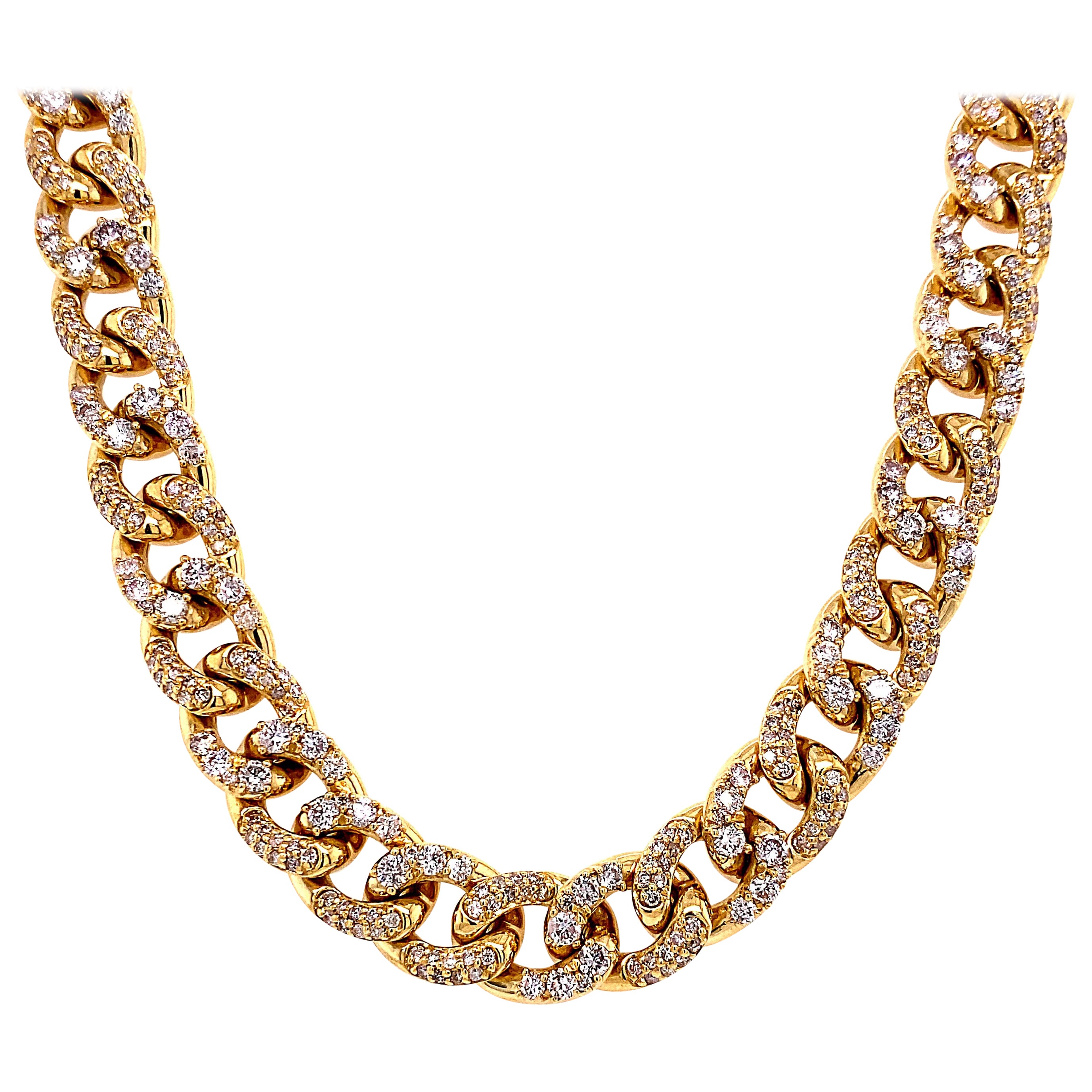 10.63ct Diamond Cuban Link Necklace 18k Yellow Gold