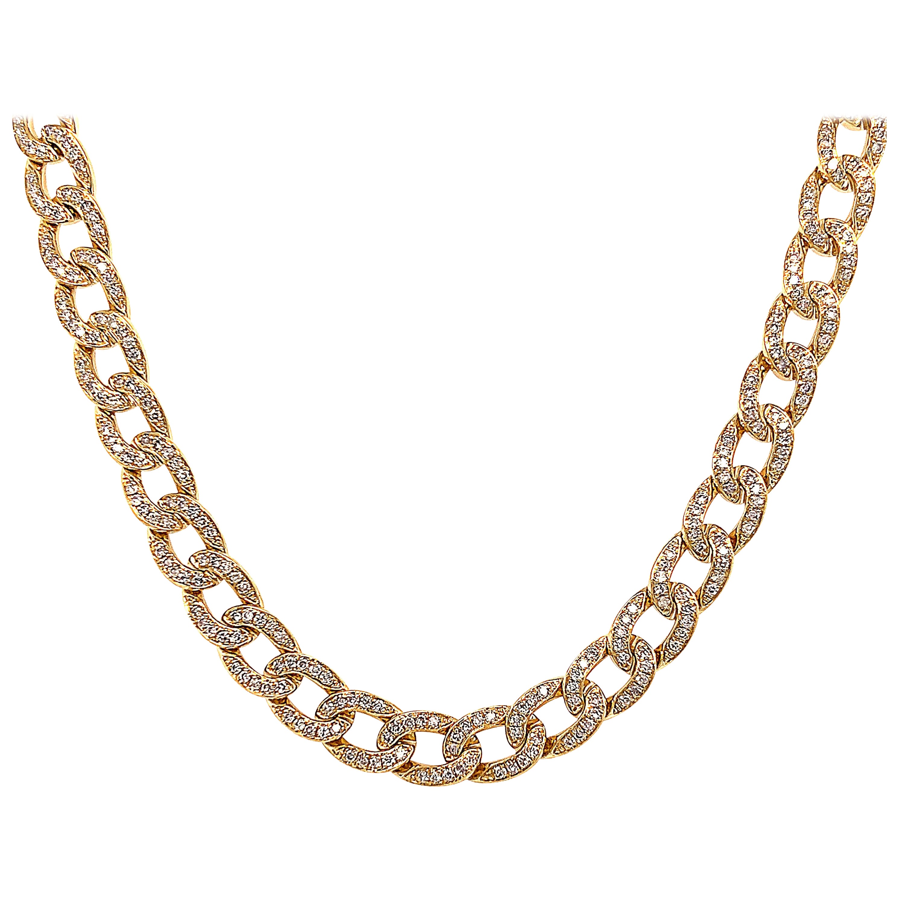 3.49ct Diamond Cuban Link Necklace 18k Yellow Gold