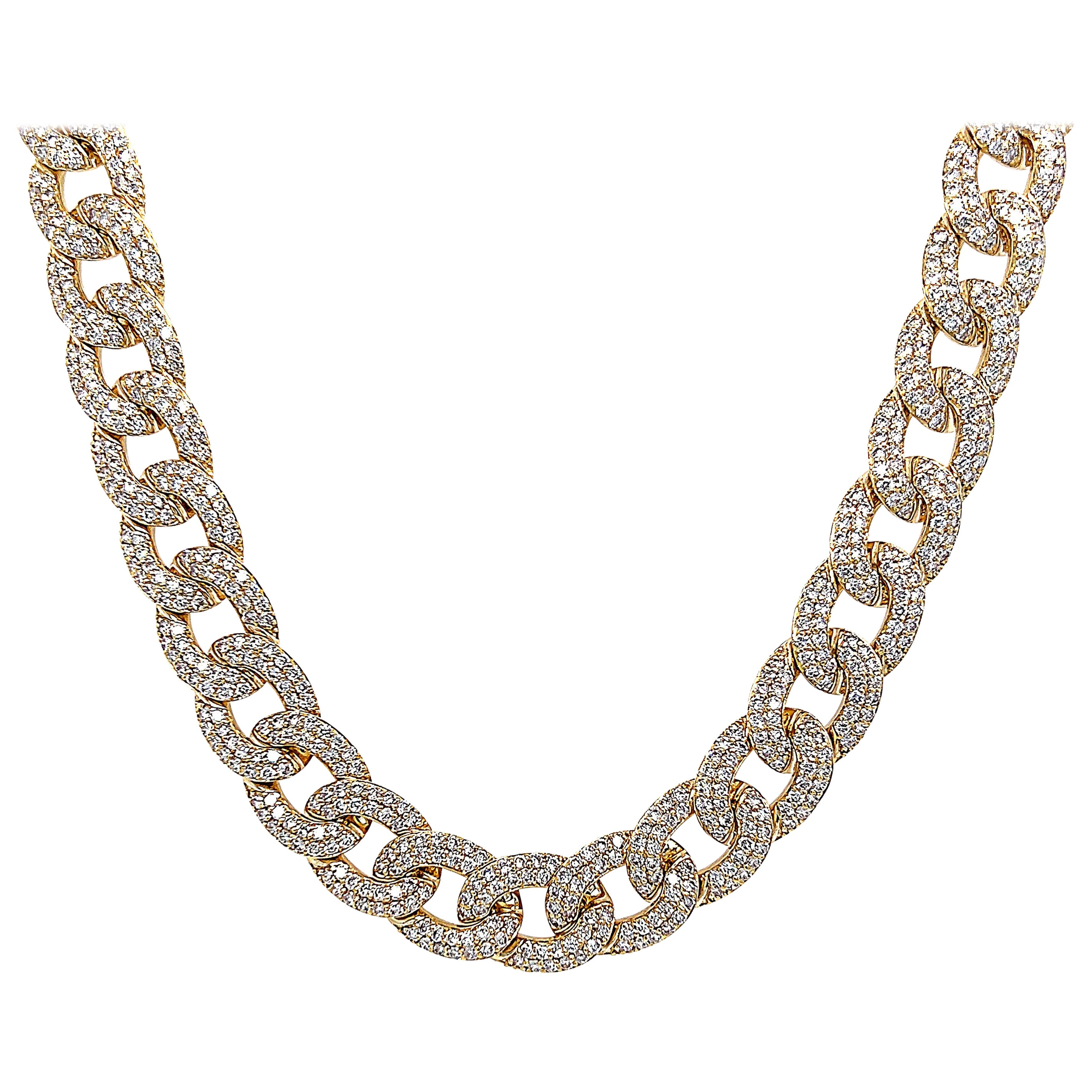 Alexander Beverly Hills Collier à maillons cubains en or jaune 18 carats et diamants 13,44 carats
