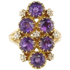 French 1960s Amethyst and Diamond Cocktail Ring