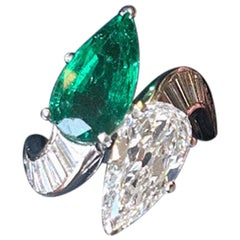 Issac Nussbaum Bague Toi et Moi diamant poire 18K WG