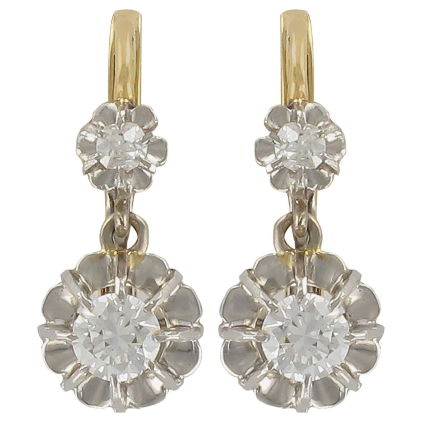 French 19th Century Diamond Gold Drop Earrings