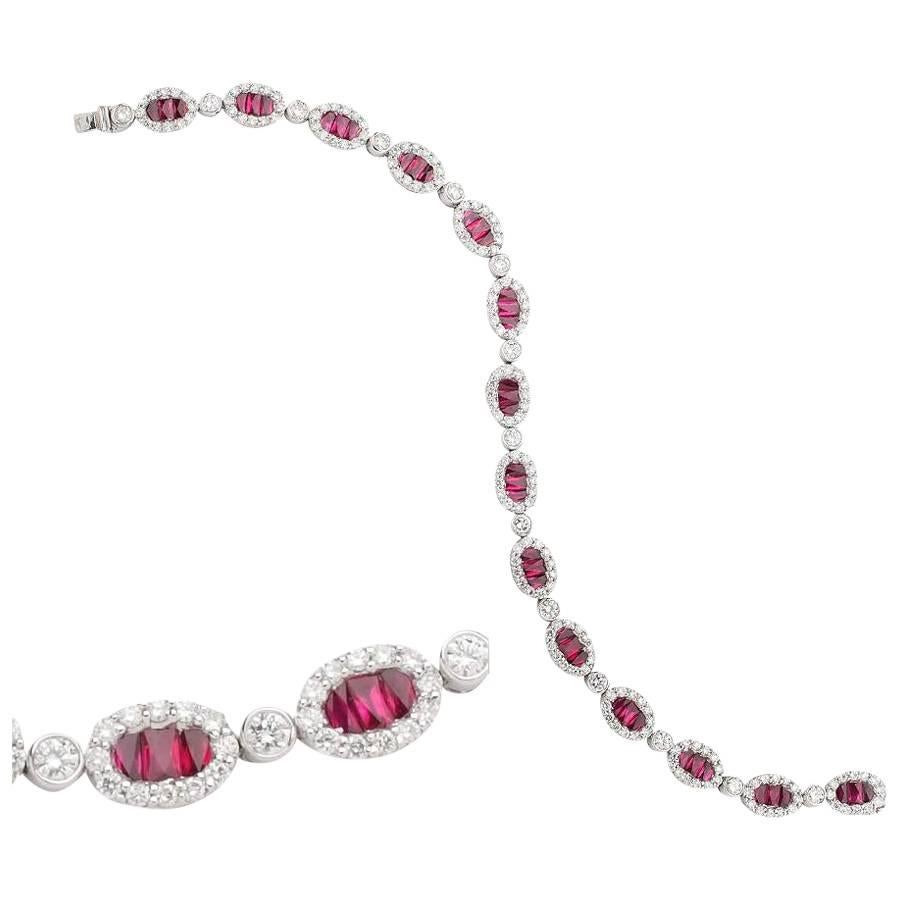 Ruby and Diamond Tennis Bracelet 9cts White Gold  For Sale