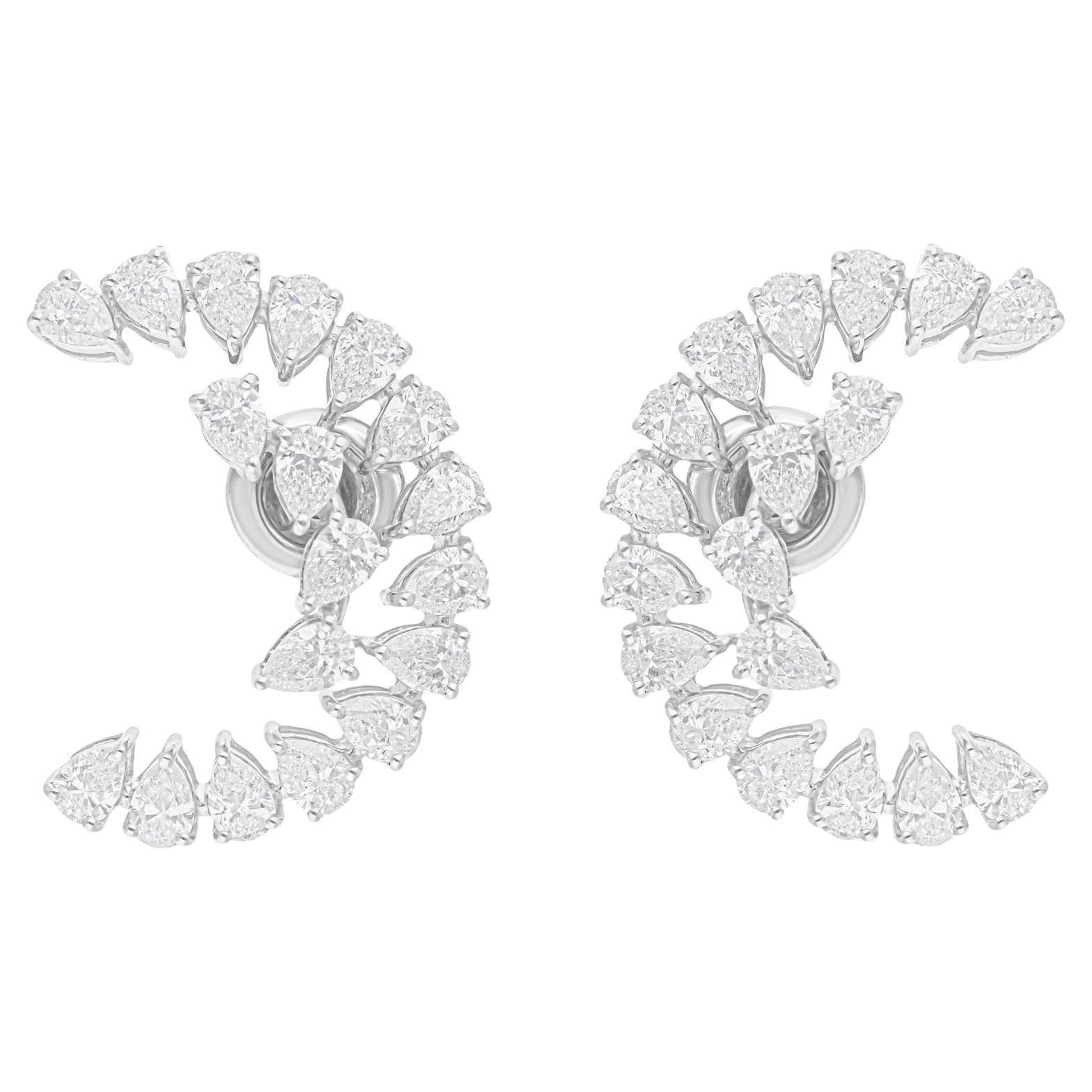 3.90 Carat SI/H Pear Brilliant Cut Diamond Half Moon Earrings 14k White Gold For Sale