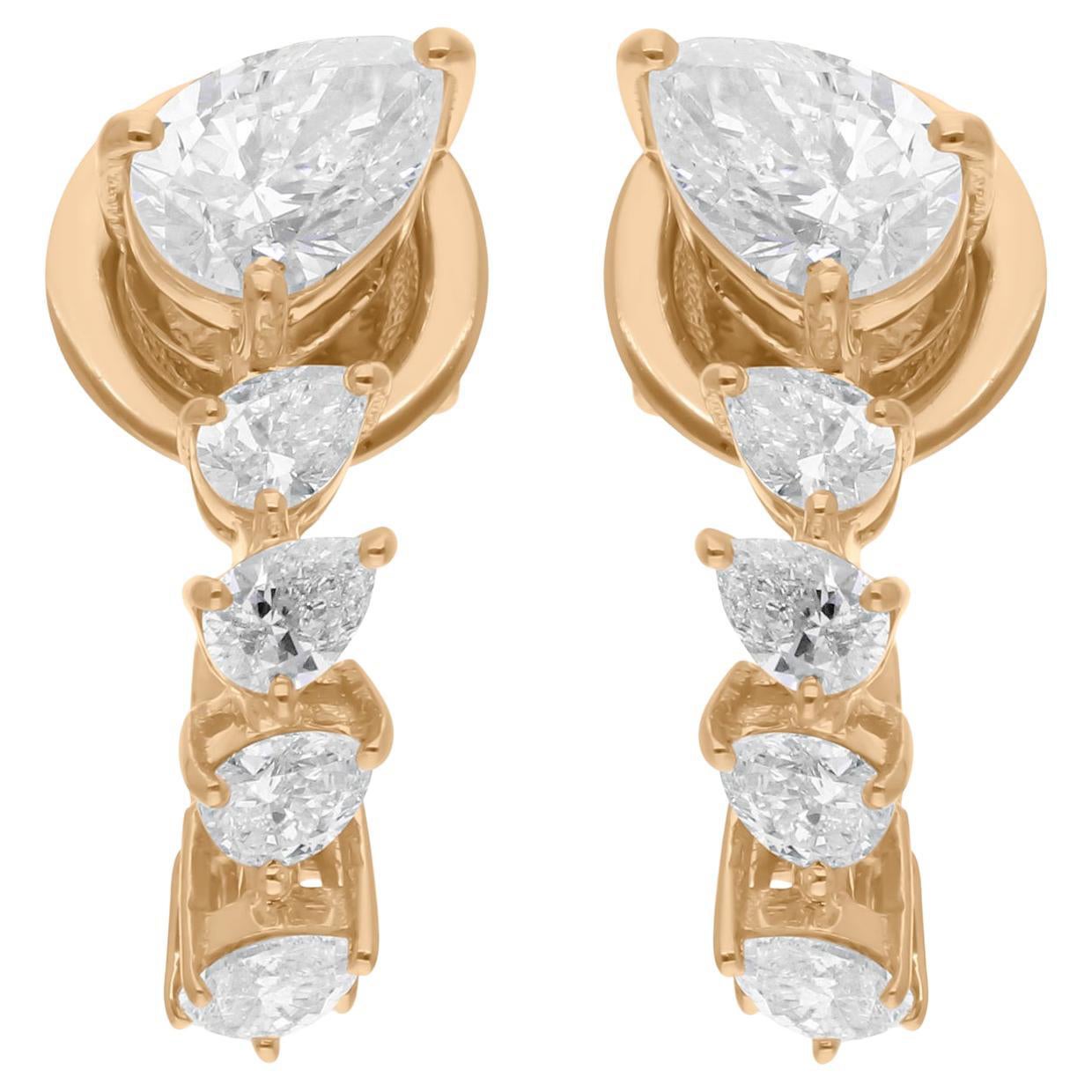 1.45 Carat SI/H Pear Brilliant Cut Diamond Hoop Earrings 14 Karat Yellow Gold