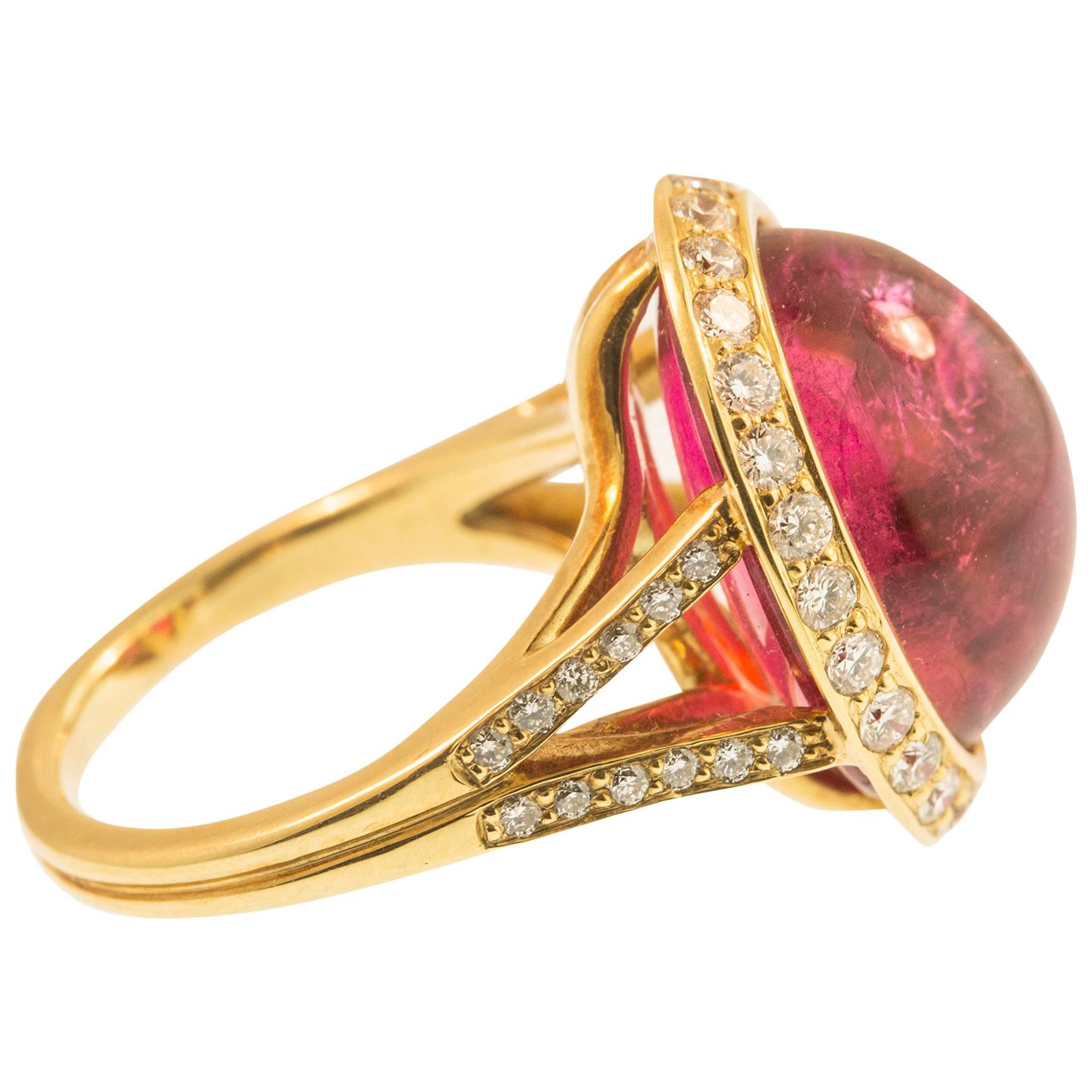 16.90 Carat Rubellite Diamond Gold Ring