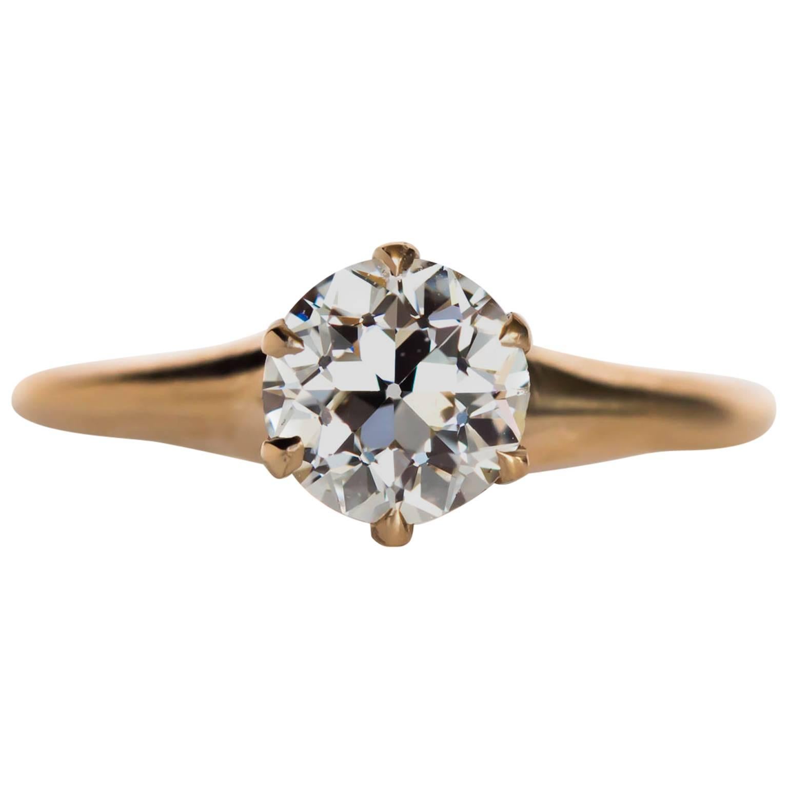 1890s Victorian Yellow Gold .93 Carat Old European Cut Diamond Engagement Ring