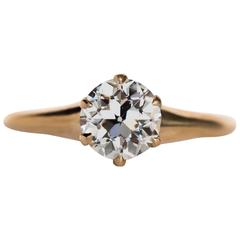 1890s Victorian Yellow Gold .93 Carat Old European Cut Diamond Engagement Ring