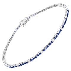 Blue Gemstone Tennis Bracelet SI/H Diamond 10 Karat White Gold Handmade Jewelry