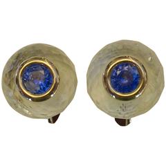 Michael Kneebone Blue Sapphire Rock Crystal Stud Earrings