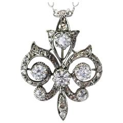 Victorian Rose Cut Diamond Fleur de Lis Necklace