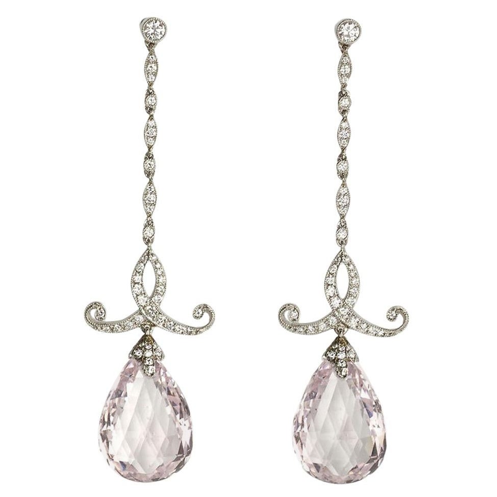 Morganite, Diamond and Platinum Drop Earrings, 20.97 Carats