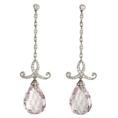 Morganite, Diamond and Platinum Drop Earrings, 20.97 Carats