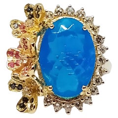 7,12 cts. Bague en argent sterling plaqué or 18 carats avec opale bleue.