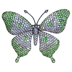 Demantoid Garnet Tsavorite and Diamond Tremblant Butterfly Statement Brooch Pin