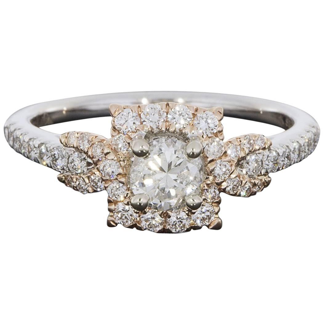 Rose & White Gold Round Diamond Halo Wrap Twist Engagement Ring