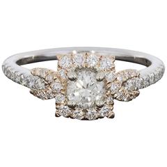 Rose & White Gold Round Diamond Halo Wrap Twist Engagement Ring
