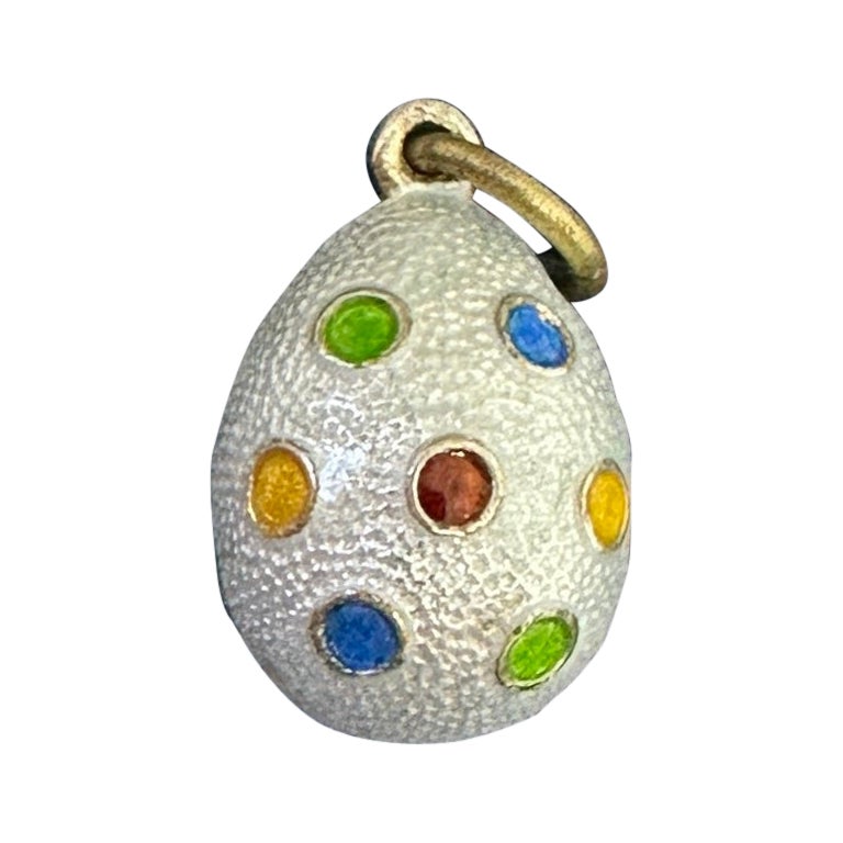 Enamel Easter Egg Pendant Necklace Charm Polychrome Dot Design Russian Silver