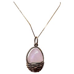 Rose Quartz Egg Basket Pendant Necklace Charm Silver Hjalmar Armfelt Russian