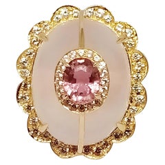 33.43 Cts. Rose Quartz Ring. Sterling Silver on 18K Gold Plated.