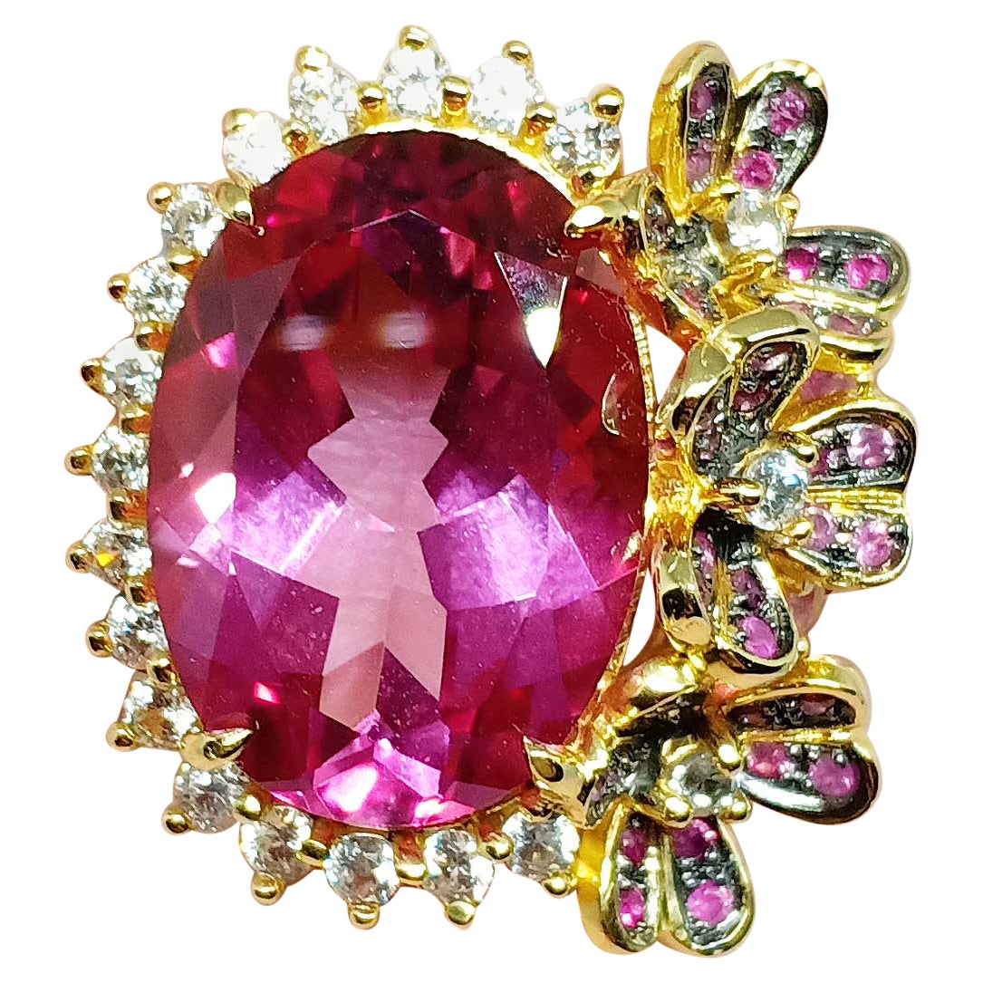 (Big Ring) Pink topaz (14.92cts) 18K gold plated on Sterling Silver