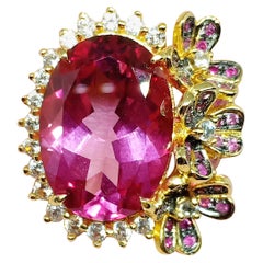 (Big Ring) Pink topaz (14.92cts) 18K gold plated on Sterling Silver