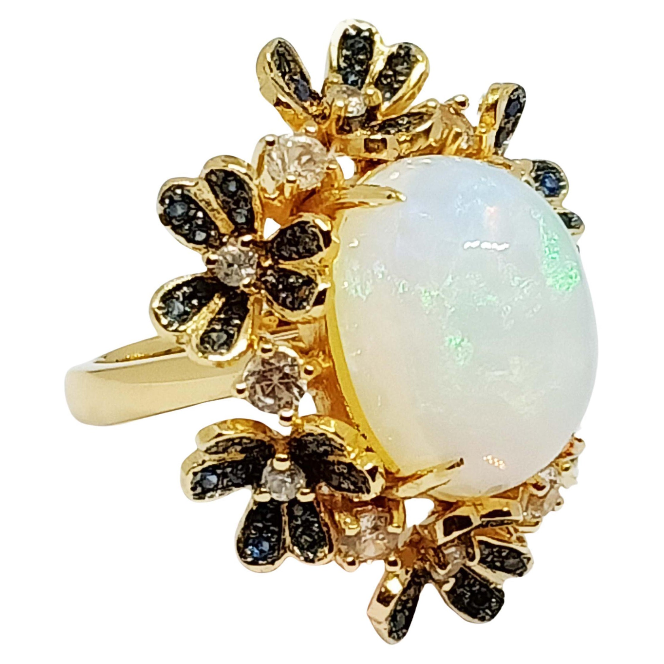 (Big ring)Opal flowers(10.80cts) 18K gold Plated Over sterling silver
