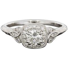 Round Diamond Cushion Halo Fleur-De-Lis Engagement Ring