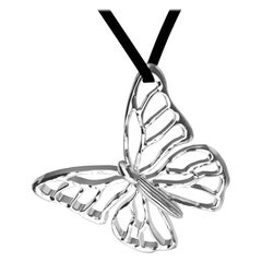 Collar de Mariposa de Oro Blanco de 14 Kilates de 38 mm en Ante