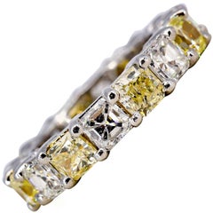 Fancy Yellow and White Diamond Platinum Band 2