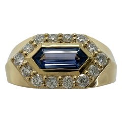 1.03ct Fancy Pentagon Ceylon Blue Sapphire & Diamond 18k Gold Halo Signet Ring