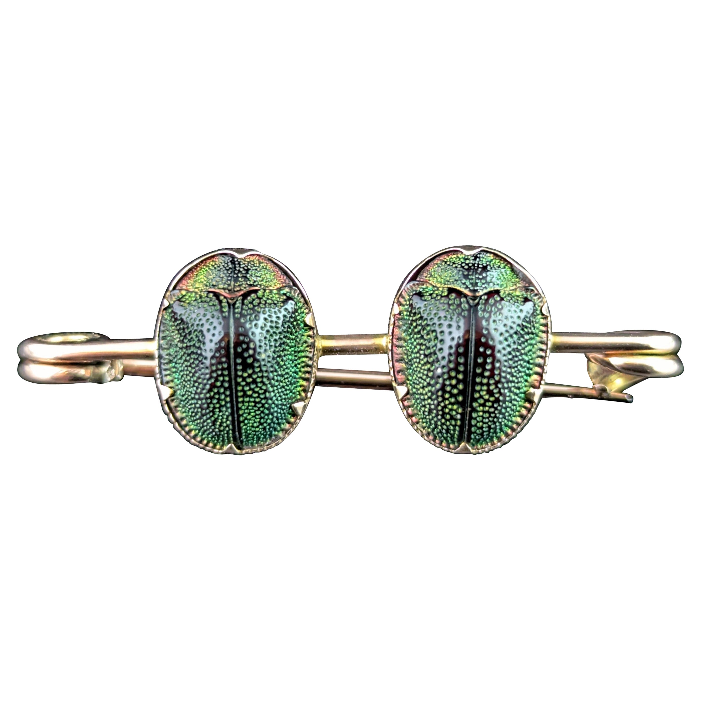 Antique Scarab beetle brooch, 9k yellow gold