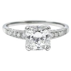 1.02 Carat Radiant Diamond Pave Platinum Ring GIA