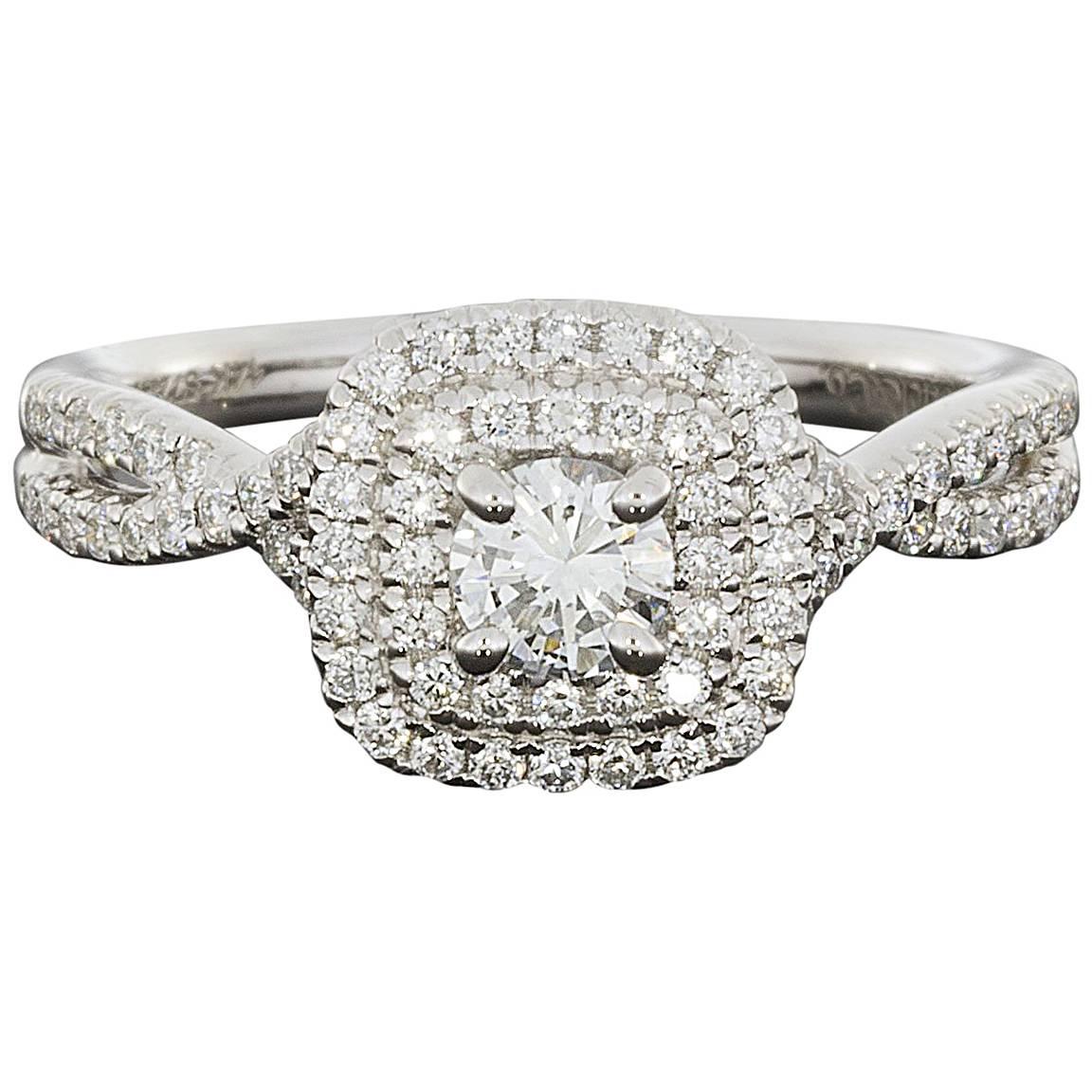Round Diamond Double Halo Twisted Shank Engagement Ring at 1stDibs