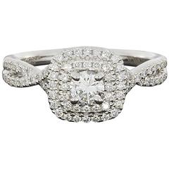  Round Diamond Double Halo Twisted Shank Engagement Ring